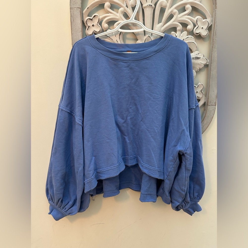 Free People Oversized Boxy Pullover Sweater in Dusty Blue